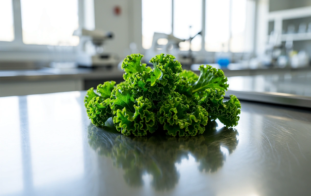 Nahaufnahme von frischem Blattkohl in einer Laborumgebung